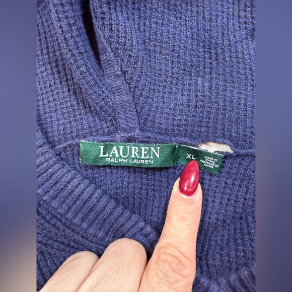 Lauren Ralph Lauren Women’s Blue Hoodie Waffle Knit XL Cotton Pullover - Picture 5 of 7
